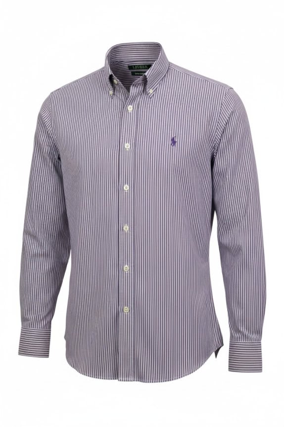 LAUREN RALPH LAUREN CAMICIA A RIGHE VIOLA/BIANCO UNISEX LARGE usato