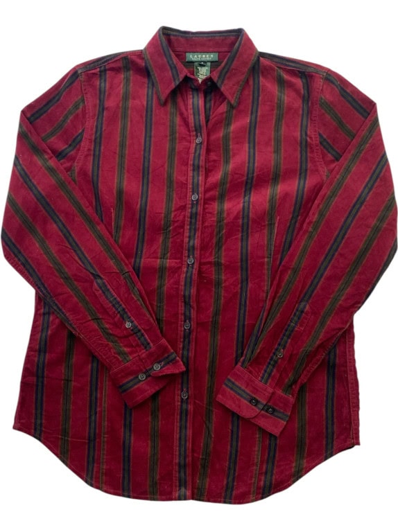 LAUREN VINTAGE STRIPED SHIRT BURGUNDY WOMEN PRE OWNED S
