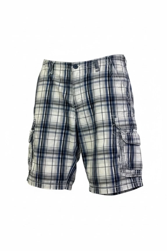 LEE DUNGAREES BERMUDA CARGO CLASSICO CHECK NAVY OFF WHITE UOMO PRE OWNED XL
