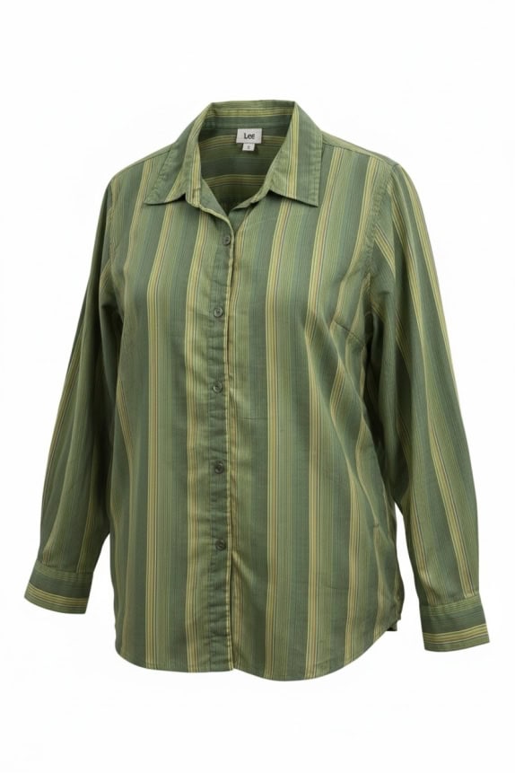 LEE STRIPED SHIRT CLASSIC OLIVE WOMENS PRE OWNED M
