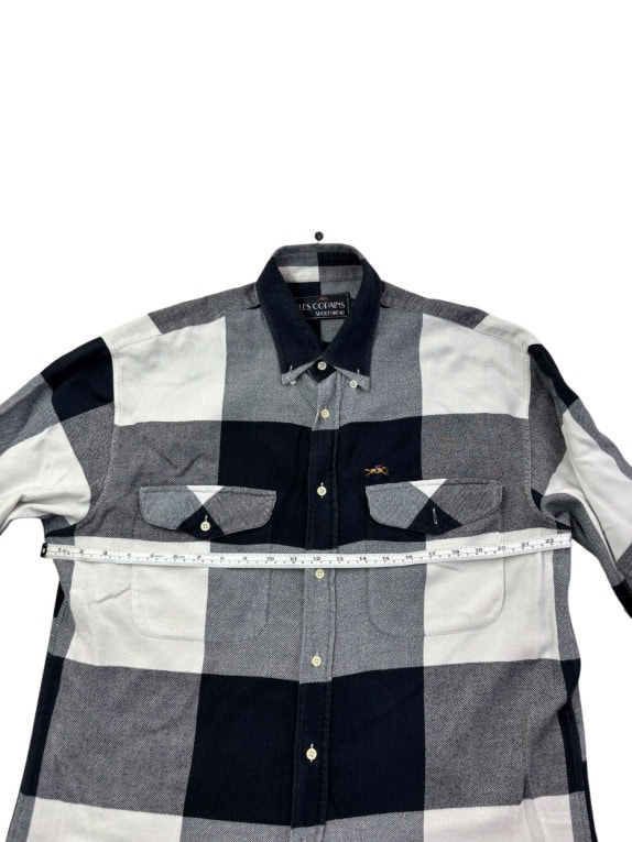 LES COPAINS SPORTSWEAR SHIRT CHECK NAVY GREY WHITE MENS PRE OWNED L