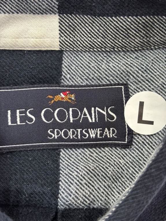 LES COPAINS SPORTSWEAR SHIRT CHECK NAVY GREY WHITE MENS PRE OWNED L