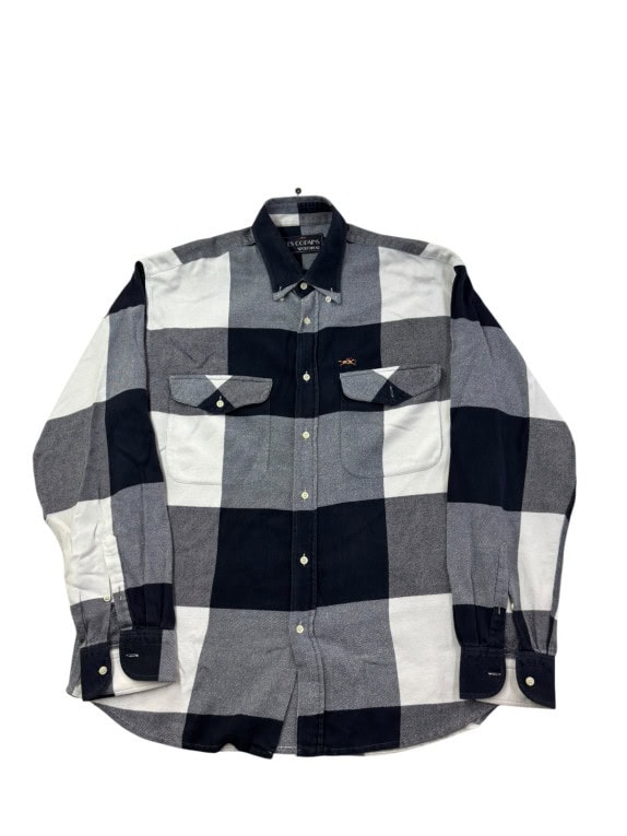 LES COPAINS SPORTSWEAR SHIRT CHECK NAVY GREY WHITE MENS PRE OWNED L