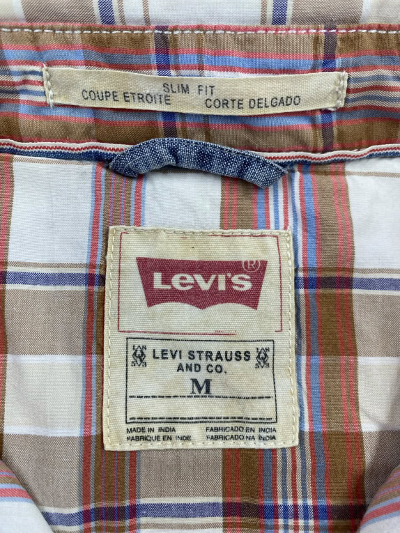 Levi's Short Sleeve Shirt Slim Fit Plaid Beige-White-Red Women's M