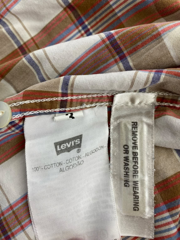 Levi's Short Sleeve Shirt Slim Fit Plaid Beige-White-Red Women's M