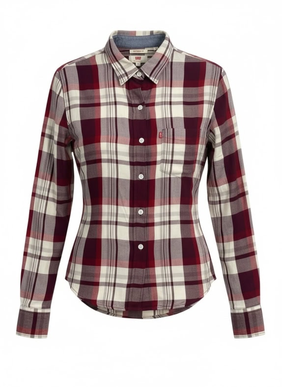 LEVI'S Shirt Plaid Boyfriend Fit with Logo Burgundy Women's XS
