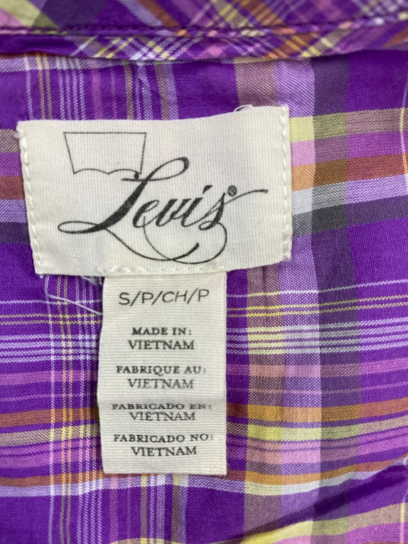 LEVI'S Short Sleeve Plaid Shirt Casual Purple Men's S