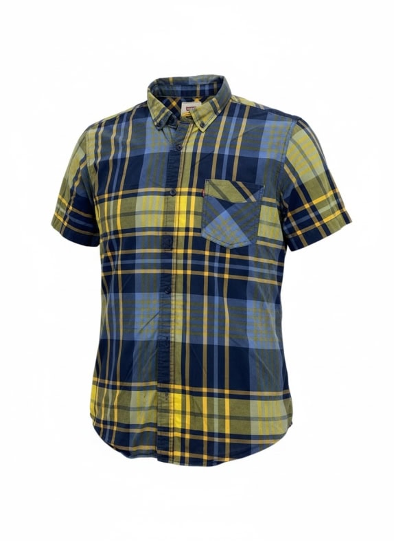 LEVI\'S camicia a quadri con logo blu-giallo da uomo L