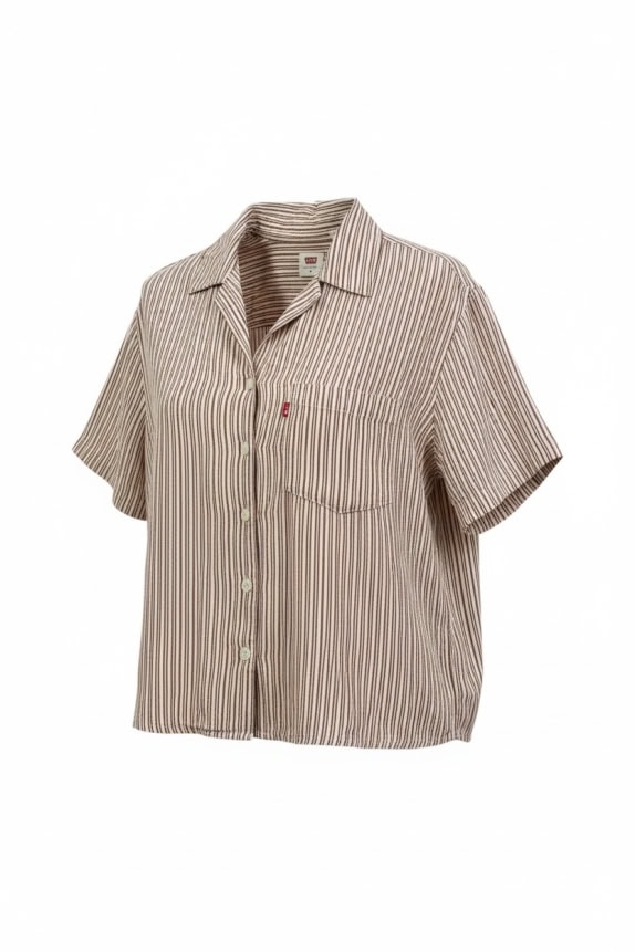 LEVI'S ΠΟΥΚΑΜΙΣΟ ΚΟΝΤΟΜΑΝΙΚΟ VINTAGE ΡΙΓΕ ΜΕ RED TAB ΚΑΦΕ/ΛΕΥΚΟ ΓΥΝΑΙΚΕΙΟ M