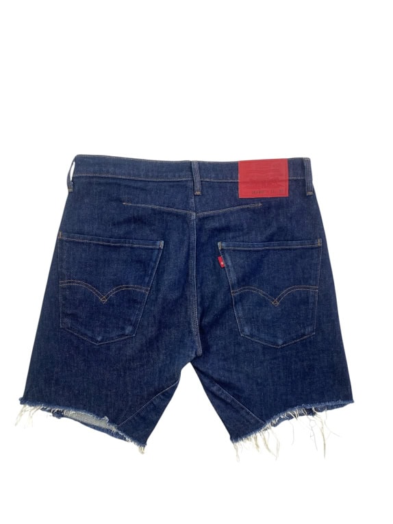 LEVI\'S PREMIUM bermuda jeans cut-off con patch logo in pelle blu scuro unisex M