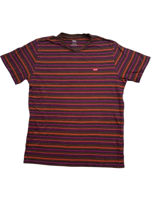 LEVI'S STRIPED T-SHIRT WITH LOGO TAB BROWN UNISEX MEDIUM