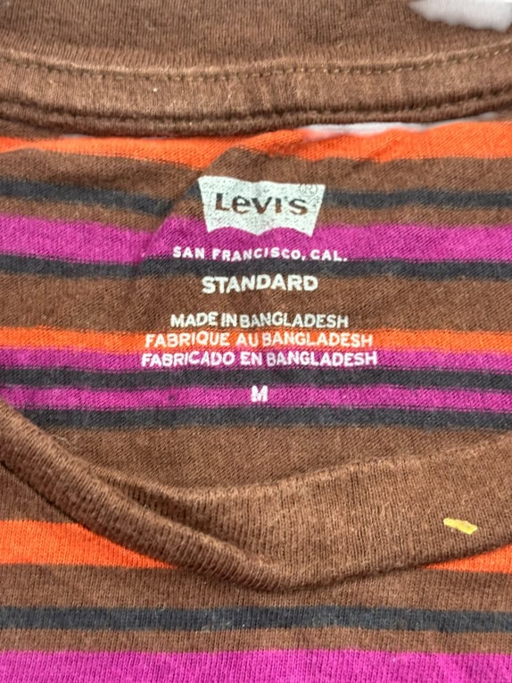 LEVI'S STRIPED T-SHIRT WITH LOGO TAB BROWN UNISEX MEDIUM