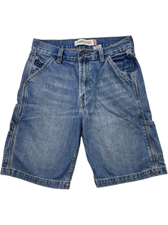 LEVIS DENIM CARPENTER SHORTS WORKWEAR WASHED BLUE MENS PRE OWNED S