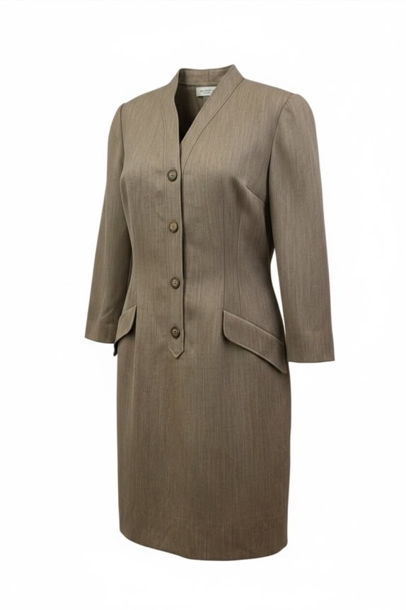 LUISA SPAGNOLI ABITO-GIACCA anni \'80 con bottoni marrone/grigio da donna L
