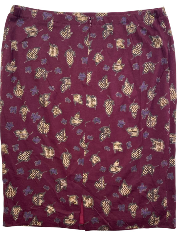 Luisa Spagnoli Leaf Print Midi Skirt Burgundy Women's XL