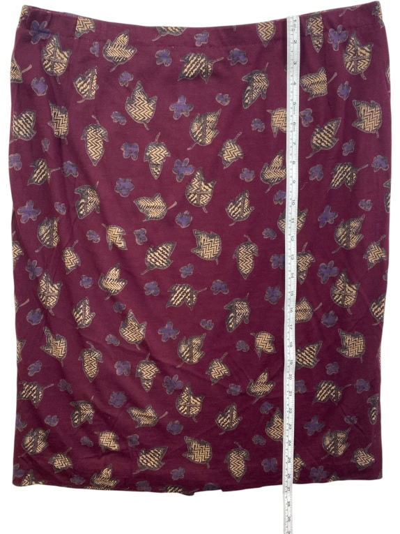 Luisa Spagnoli Leaf Print Midi Skirt Burgundy Women's XL