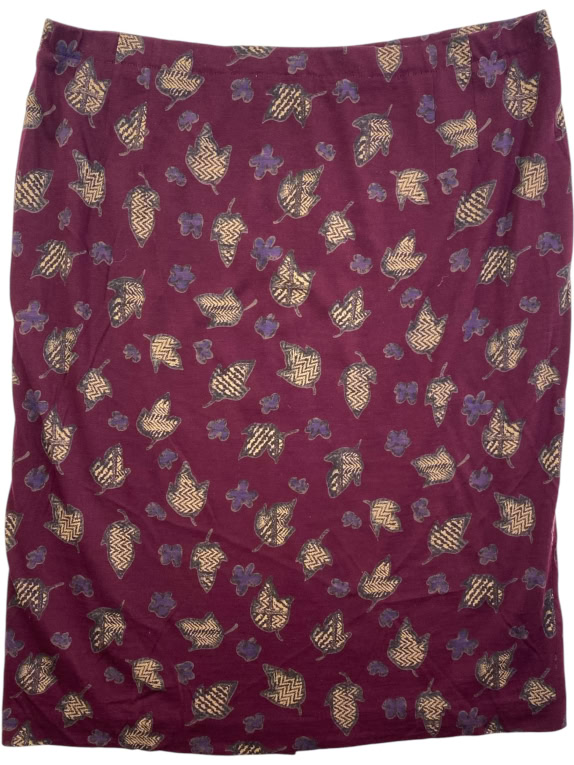 Luisa Spagnoli Leaf Print Midi Skirt Burgundy Women's XL