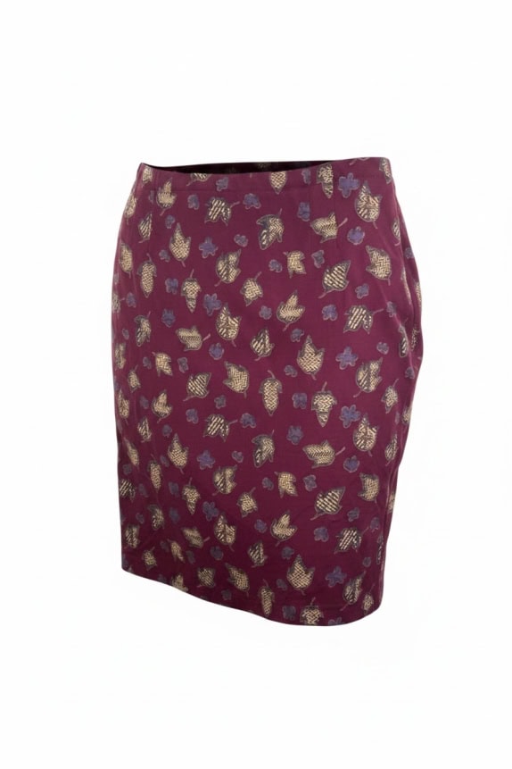 Luisa Spagnoli Leaf Print Midi Skirt Burgundy Women's XL