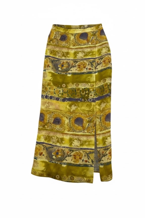 LUISA SPAGNOLI MAXI ΦΟΥΣΤΑ 90s ΜΕ FLORAL PATTERN ΚΙΤΡΙΝΗ / ΩΧΡΑ ΓΥΝΑΙΚΕΙΑ XS