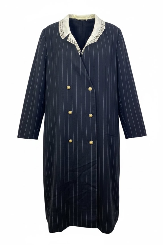 LUISA SPAGNOLI CAPPOTTO A RIGHE ANNI \'90 DOPPIOPETTO BLU SCURO DA DONNA L
