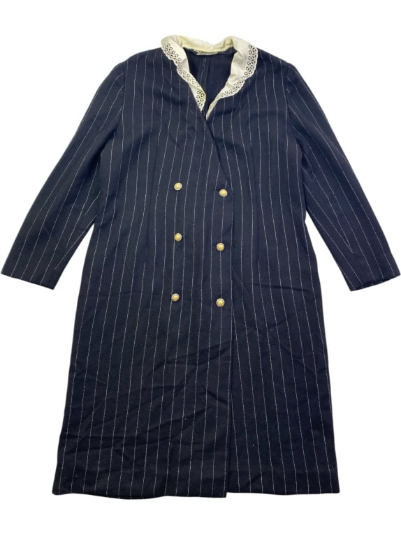LUISA SPAGNOLI CAPPOTTO A RIGHE ANNI \'90 DOPPIOPETTO BLU SCURO DA DONNA L