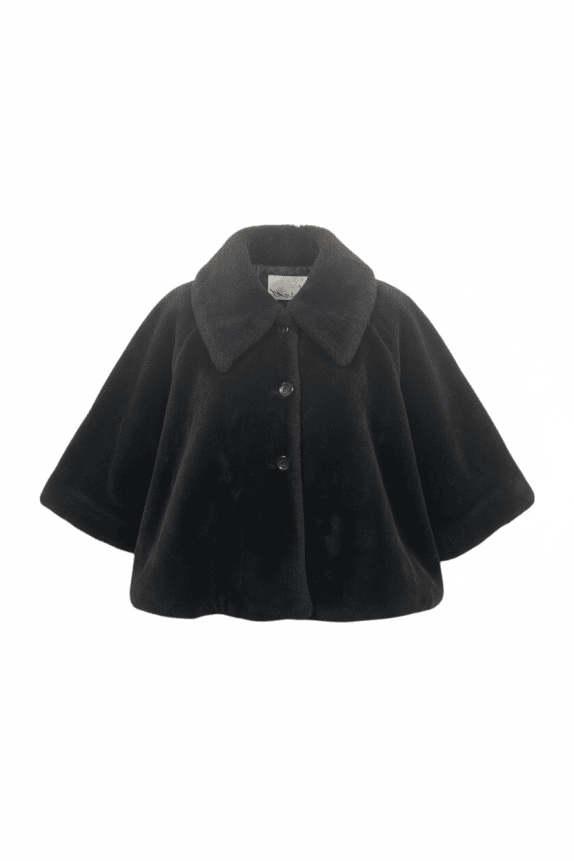 Machalie Vintage Faux Fur Coat Cape Logo Black Women’s One Size (XL Fit)