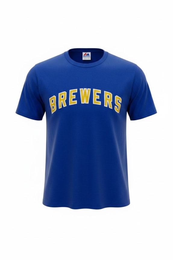 Majestic Brewers T-Shirt Big Logo Blu Unisex M