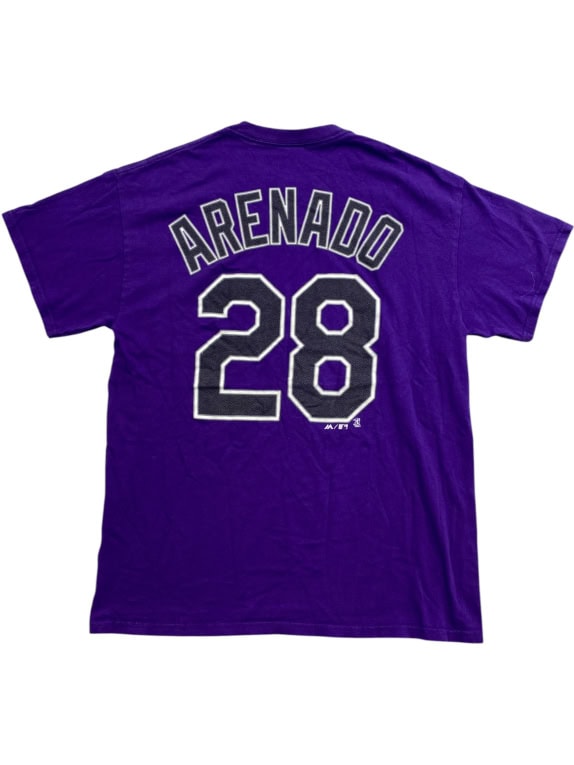 MAJESTIC Colorado Rockies MLB T-Shirt Spellout Logo Μοβ UNISEX M