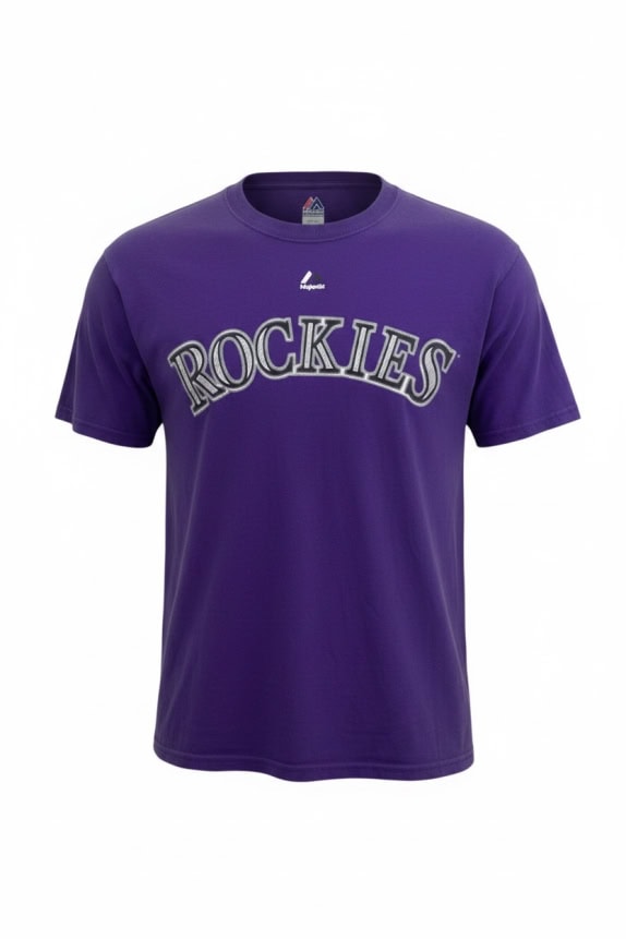 MAJESTIC Colorado Rockies MLB T-Shirt Spellout Logo Μοβ UNISEX M