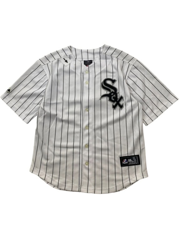 MAJESTIC GENUINE MERCHANDISE BASEBALL JERSEY STRIPED WHITE BLACK ΑΝΤΡΙΚΟ PRE OWNED S