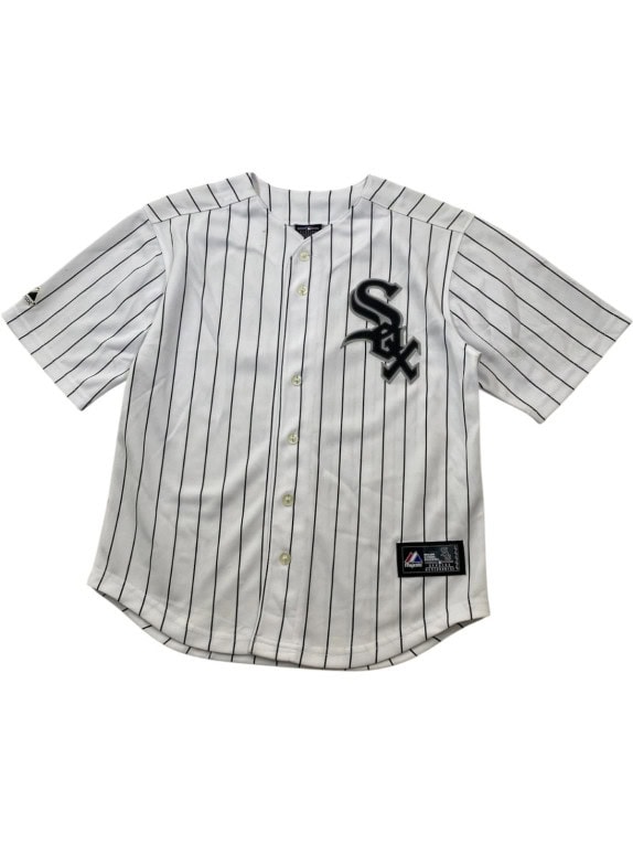 MAJESTIC GENUINE MERCHANDISE BASEBALL JERSEY STRIPED WHITE BLACK ΑΝΤΡΙΚΟ PRE OWNED S