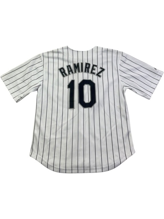 MAJESTIC GRAPHIC BASEBALL JERSEY RIGATA BIANCO UOMO PRE OWNED