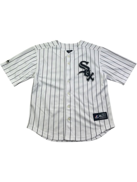 MAJESTIC GRAPHIC BASEBALL JERSEY RIGATA BIANCO UOMO PRE OWNED