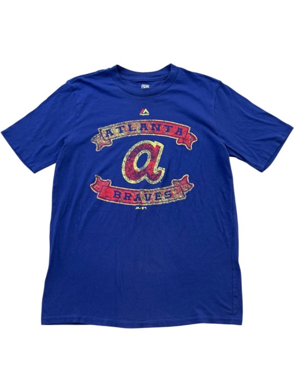 MAJESTIC GRAPHIC TEE RETRO BLUE MEN PRE OWNED L