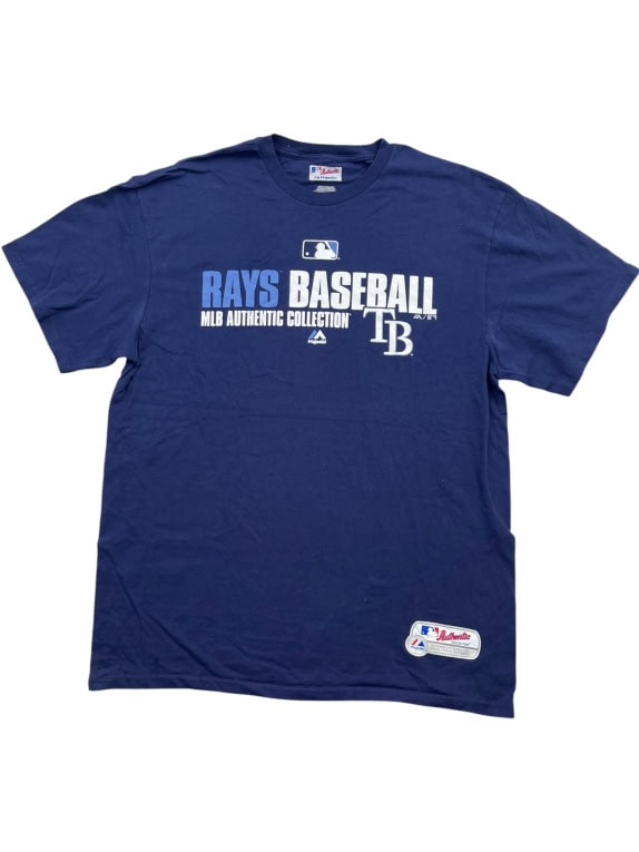 Majestic MLB Tampa Bay Rays T-Shirt Big Logo Blu UNISEX