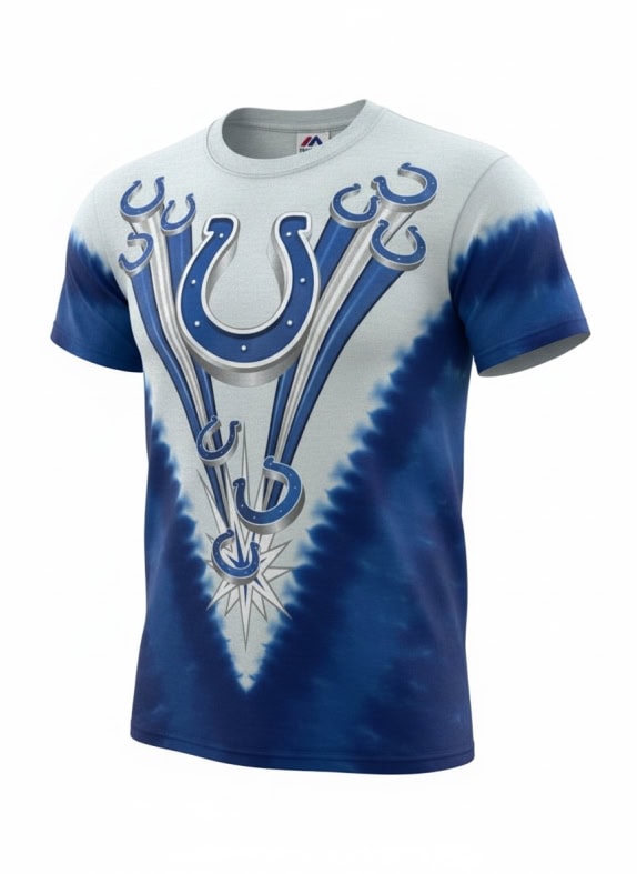 MAJESTIC T-SHIRT INDIANAPOLIS COLTS STILE VINTAGE LOGO BLU/BIANCO TIE-DYE UNISEX MEDIUM