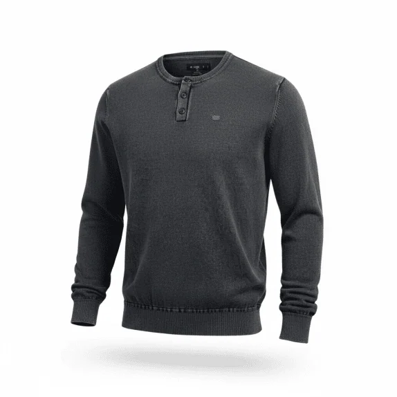 Μακρυμάνικο Μπλουζάκι Henley Casual Λογότυπο Γκρι Ανδρικό L