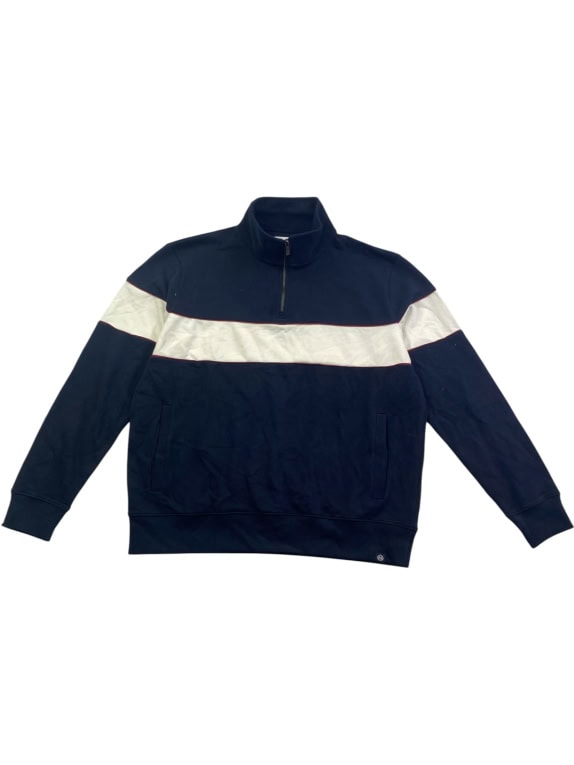 M&S felpa casual a righe blu scuro con zip 1/4 unisex XL