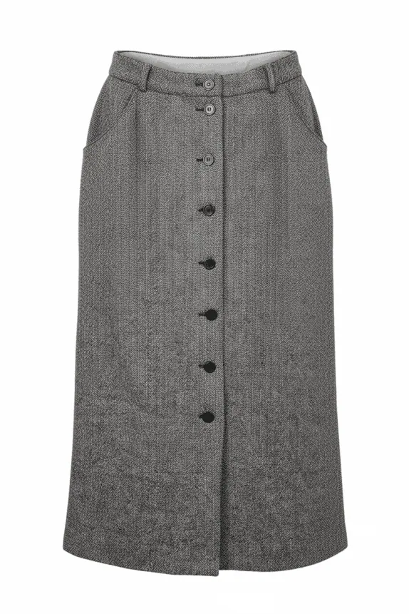 Marella Midi Skirt Wool Herringbone Grey Button Front Women’s M