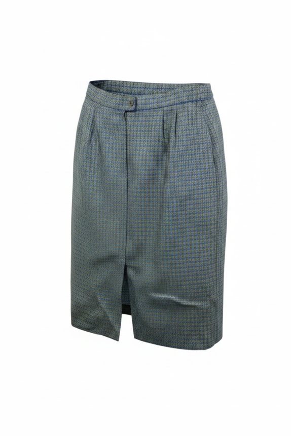 MARINA RINALDI MIDI SKIRT HOUNDSTOOTH BLUE/GREEN WOMEN M