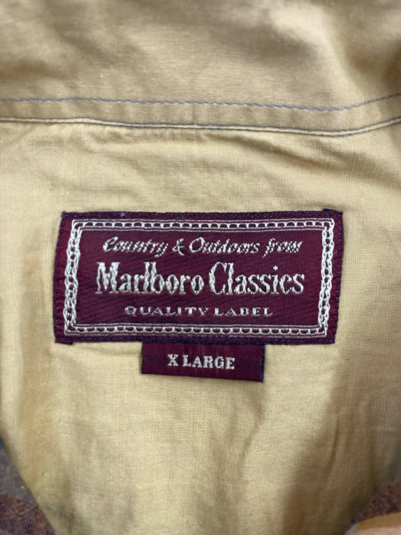 Marlboro Classics Πουκάμισο Μακρυμάνικο Vintage με Λογοτυπο Καρό Καφέ-Μπλε Ανδρικό XL
