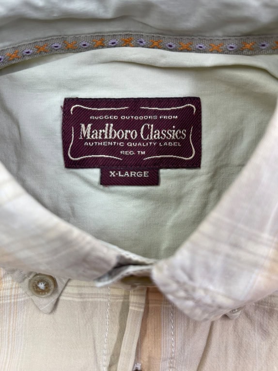 Marlboro Classics Vintage Shirt Plaid Beige-Orange Men's XL