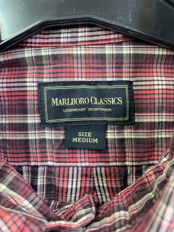 MARLBORO CLASSICS VINTAGE CHECK SHIRT BURGUNDY / RED MENS M