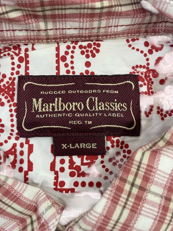 MARLBORO CLASSICS VINTAGE SHIRT WITH LOGO PLAID RED/WHITE WOMEN XL