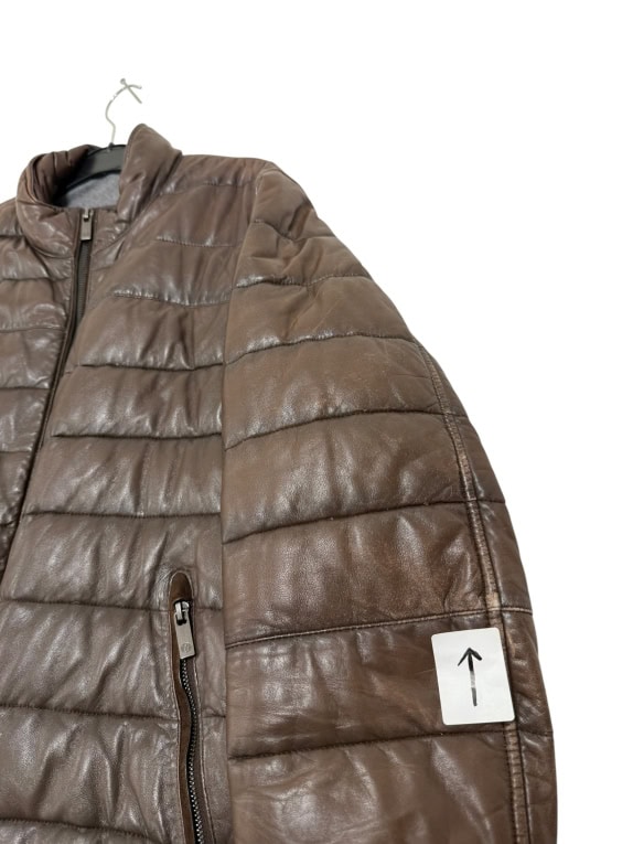 MASSIMO DUTTI Δερμάτινο Μπουφάν Puffer Καφέ Ανδρικό M