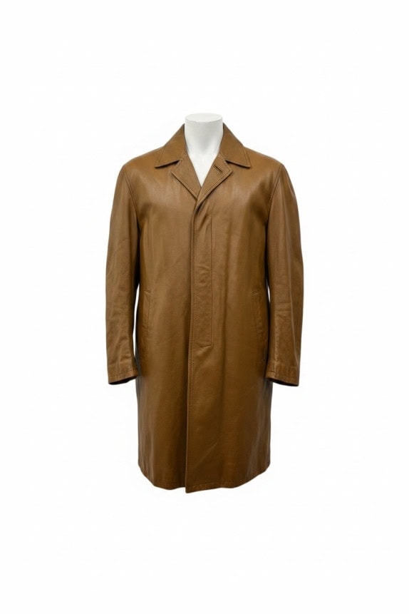 MAURIZIO TROIANO LEATHER COAT CLASSIC CAMEL MENS PRE OWNED M