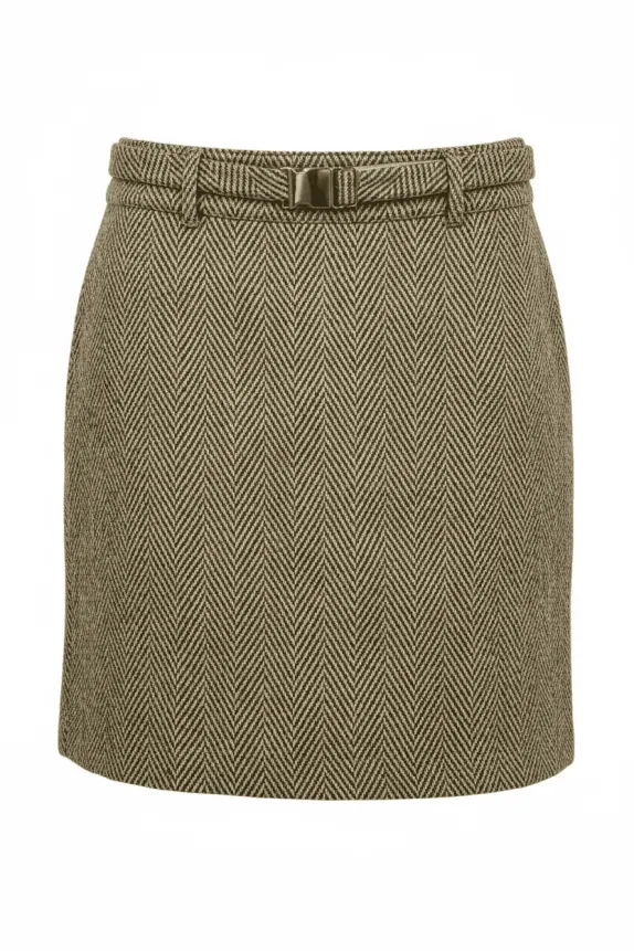 Max Mara Skirt Vintage Herringbone Belt Detail Beige-Brown Women’s L