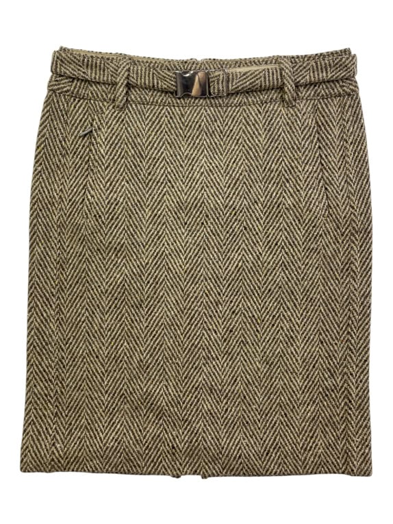 Max Mara Gonna vintage spigata con cintura beige-marrone da donna L