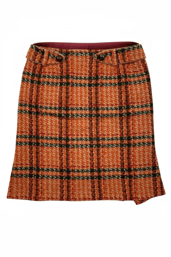 Max Mara Orange Plaid Wool Skirt Women’s Size L