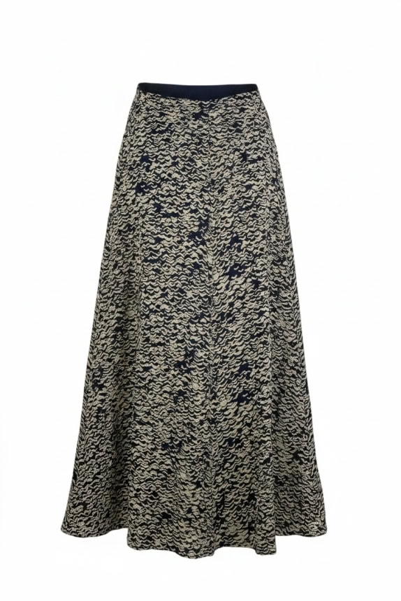 MAX MARA MAXI SKIRT SILK PRINT BLUE/KHAKI WOMEN'S XS